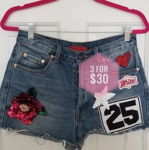 Signature Sequined Denim Mid Rise Short Shorts